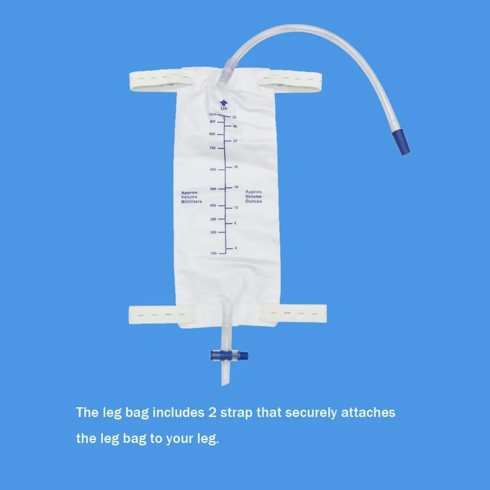 3 Pack 1000ml Leg Bag Urinary Drainage Bag, Urine Collection Bag Drain Bag with 2 Straps, Anti-Reflux Valve