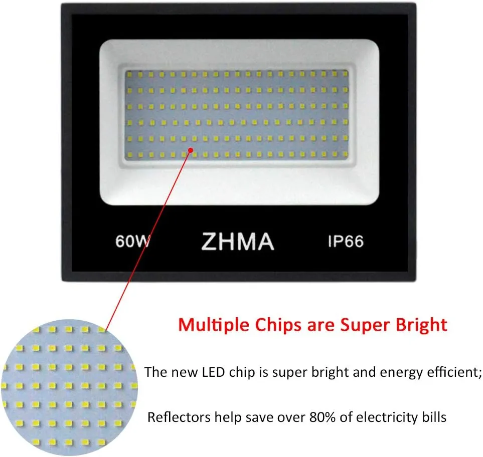 3 Pack 60W LED Flood Light with Plug(Warm White),6000lm Super Bright Security Lights, IP66 Waterproof Outdoor Landscape Floodlight for Back Yard, Garden, Playground