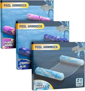 [3 Pack] Premium Pool Floats Inflatable Water Loungers - Swimming Hammock for Adults with Mesh Bottom Seat (Bulk Pack) by Galvanox