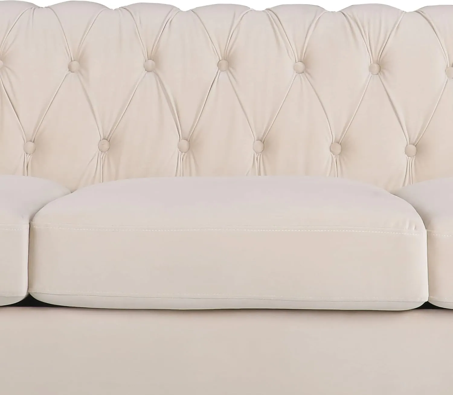 3 Piece Living Room Set, Chesterfield Velvet Sofa Loveseat Couch Chair with Scroll Arms and Nailhead for Living Room, Office (Beige, 1-2-3)