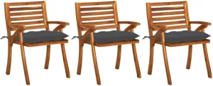 3-Piece Solid Acacia Wood Patio Dining Chairs with Anthracite Cushions, Outdoor Furniture Set for Backyard, Poolside, and Camping
