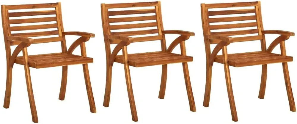 3-Piece Solid Acacia Wood Patio Dining Chairs with Anthracite Cushions, Outdoor Furniture Set for Backyard, Poolside, and Camping