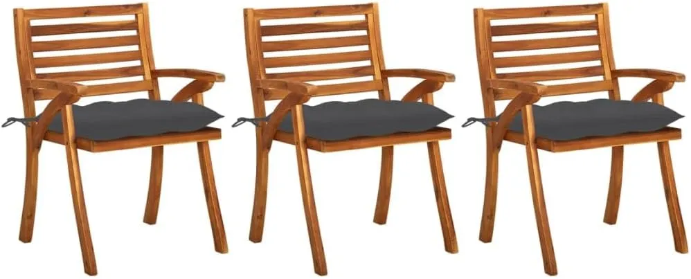 3-Piece Solid Acacia Wood Patio Dining Chairs with Anthracite Cushions, Outdoor Furniture Set for Backyard, Poolside, and Camping