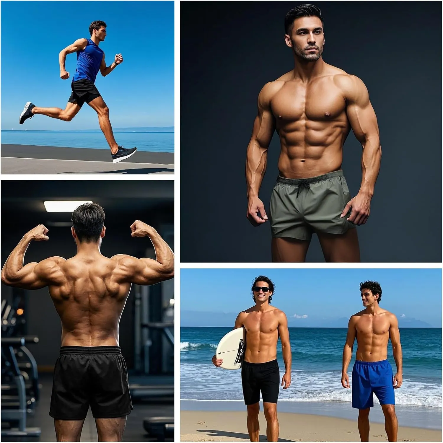 3 Set Men's Workout Athletic Shorts Lightweight Moisture Wicking 3" Running Shorts with Zipper Pockets Gym Beach