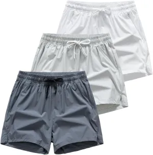 3 Set Men's Workout Athletic Shorts Lightweight Moisture Wicking 3" Running Shorts with Zipper Pockets Gym Beach