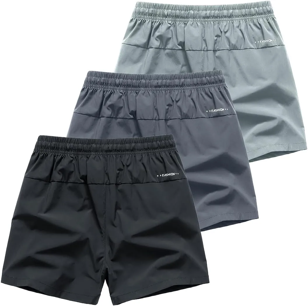 3 Set Men's Workout Athletic Shorts Lightweight Moisture Wicking 3" Running Shorts with Zipper Pockets Gym Beach