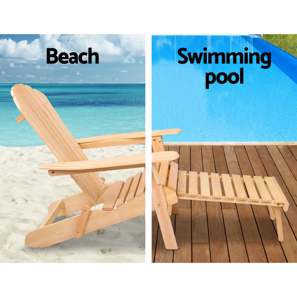 3PC Adirondack Foldable Outdoor Armchairs with Leg Rest - Natural