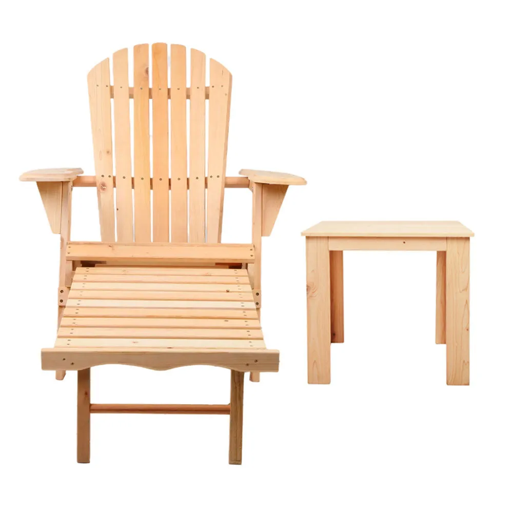 3PC Adirondack Foldable Outdoor Armchairs with Leg Rest - Natural