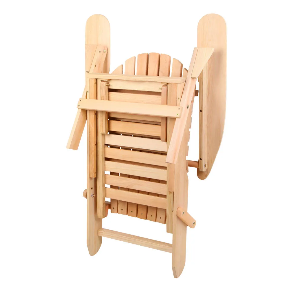 3PC Adirondack Foldable Outdoor Armchairs with Leg Rest - Natural