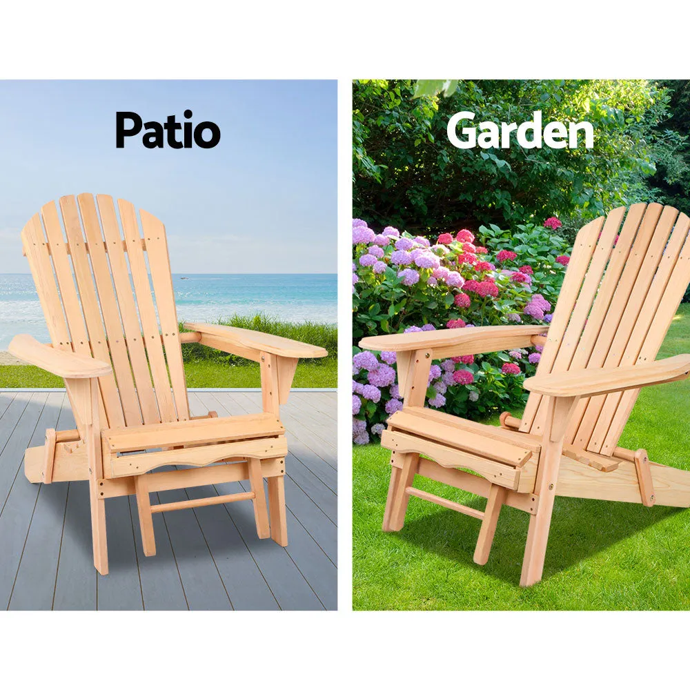 3PC Adirondack Foldable Outdoor Armchairs with Leg Rest - Natural