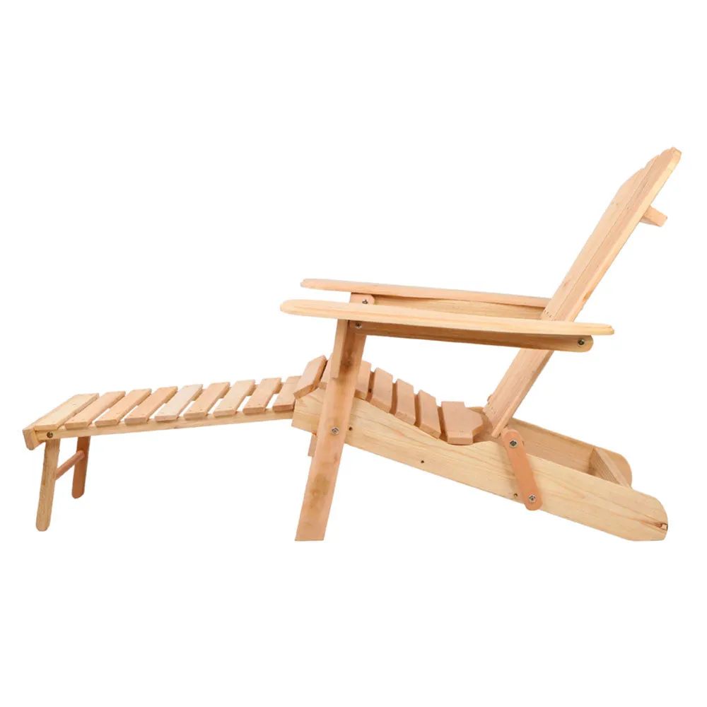 3PC Adirondack Foldable Outdoor Armchairs with Leg Rest - Natural