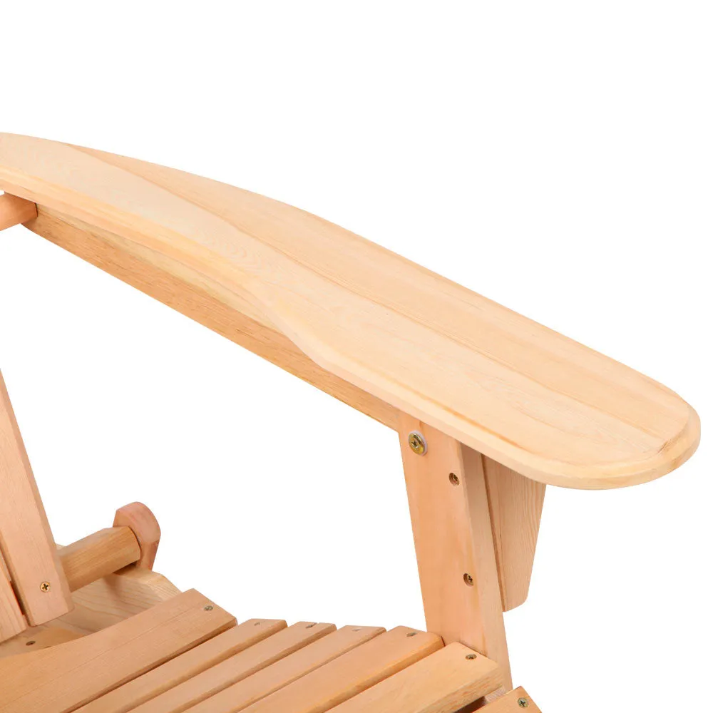 3PC Adirondack Foldable Outdoor Armchairs with Leg Rest - Natural