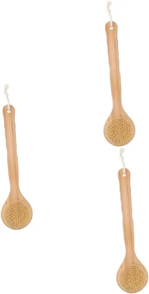 3pcs Handle Bristle Bath Brush Exfoliating Shower Scrubber for Body Cleansing Skin Revitalizing for Hard Reach Areas Gentle Dry Brushing Tool