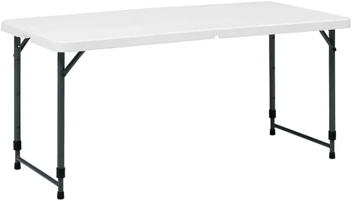 4 Foot Adjustable Height Folding Plastic Table, Easy Fold, Indoor Outdoor,Resistant to Scratch, Stain & UV Damage, Built-in Carry Handle for Easy Transportation