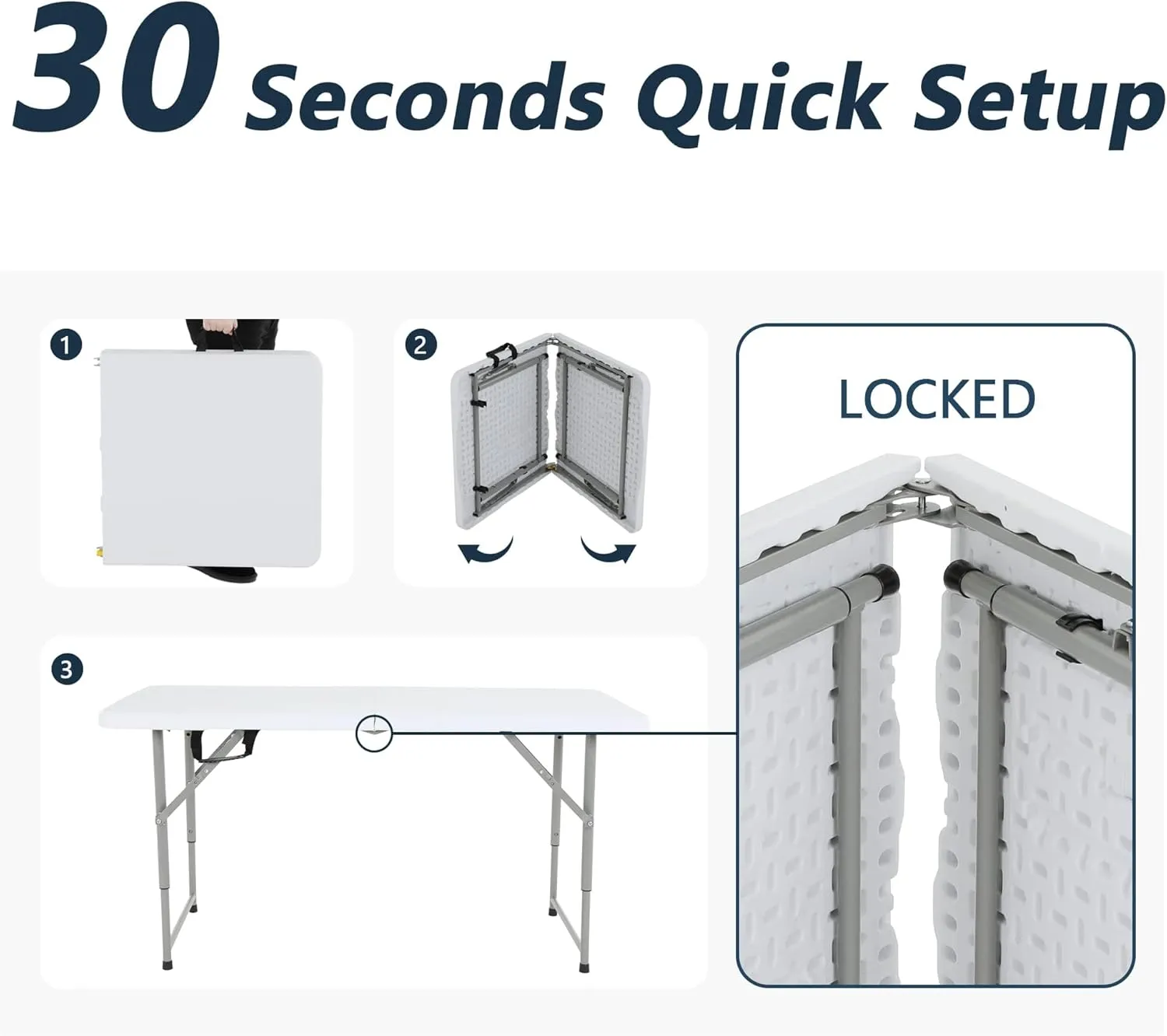 4 Ft White Folding Table, Portable Table Camping Table Outdoor Collapsible Dinner Table, Outdoor Tables for Patio Yard Wedding Party Cocktail Display