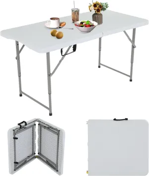 4 Ft White Folding Table, Portable Table Camping Table Outdoor Collapsible Dinner Table, Outdoor Tables for Patio Yard Wedding Party Cocktail Display