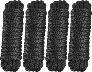 4 Pack 3/8" x 20' Dock Lines - Marine Grade Nylon Boat Rope with 12" Loop for Docking and Mooring - Double Braided Boat Lines, High Strength, Easy Handling, Fray Resistant - Black