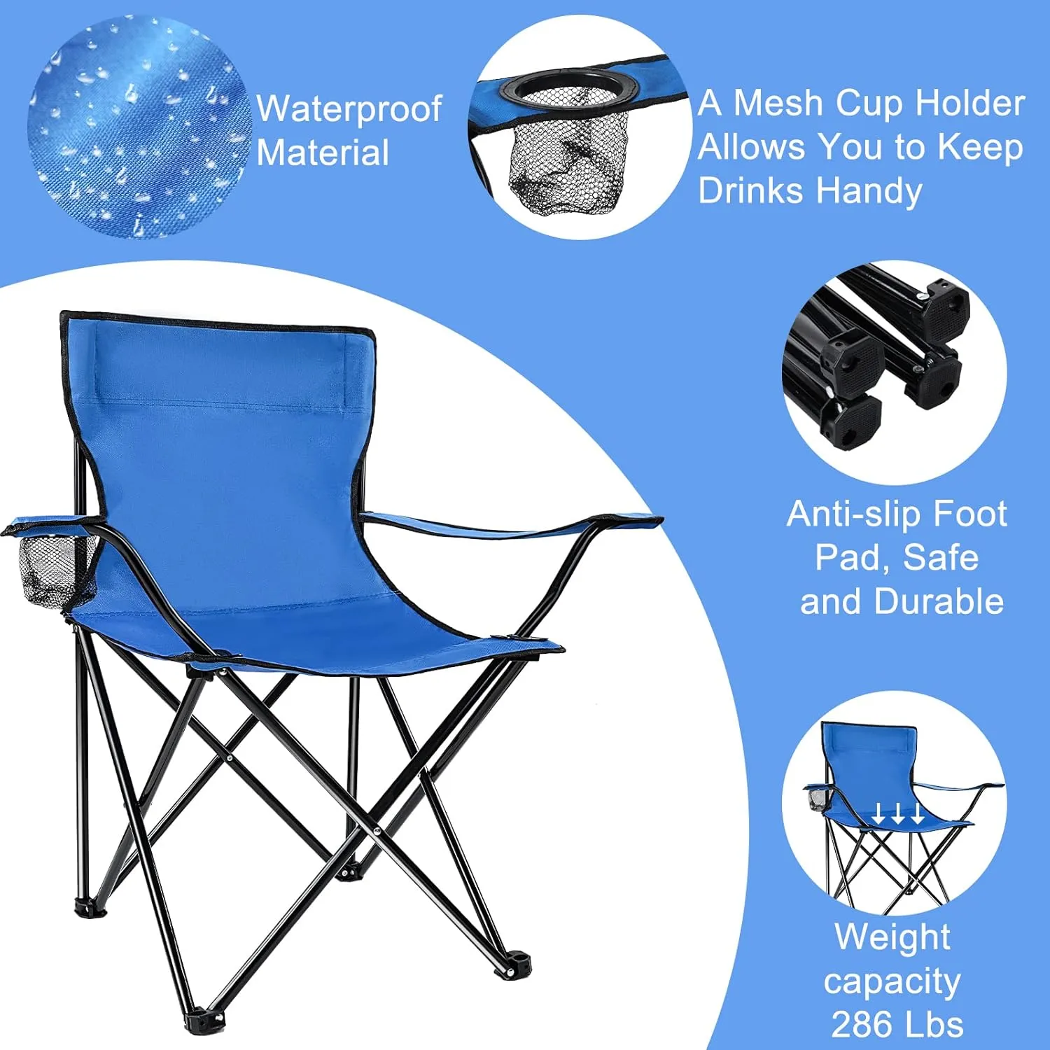 4 Pack Folding Camping Chairs with Carrying Bag Portable Lightweight Foldable Lawn Camp Beach Sports Chairs(19.7 x 19.7 x 31.5 Inch,Blue)