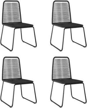 4 Pcs Black Poly Rattan Patio Dining Chairs – Outdoor Furniture with PE Rattan and Powder-Coated Steel Frames for Garden, Patio, and Dining Areas