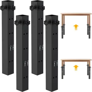 4 Pcs Table Leg Extenders for Folding Tables, 4 Levels/Heights Adjustable Folding Table Leg Extensions,Metal Square Folding Table Leg Risers,Raise Table Height 3.4"/6.6"/9.8"/13"(Inner Diameter 1.86")