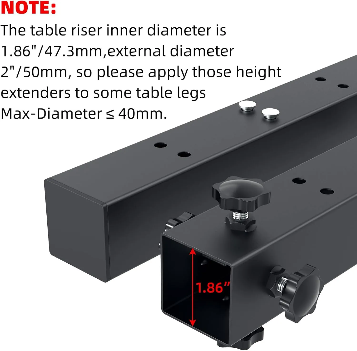 4 Pcs Table Leg Extenders for Folding Tables, 4 Levels/Heights Adjustable Folding Table Leg Extensions,Metal Square Folding Table Leg Risers,Raise Table Height 3.4"/6.6"/9.8"/13"(Inner Diameter 1.86")