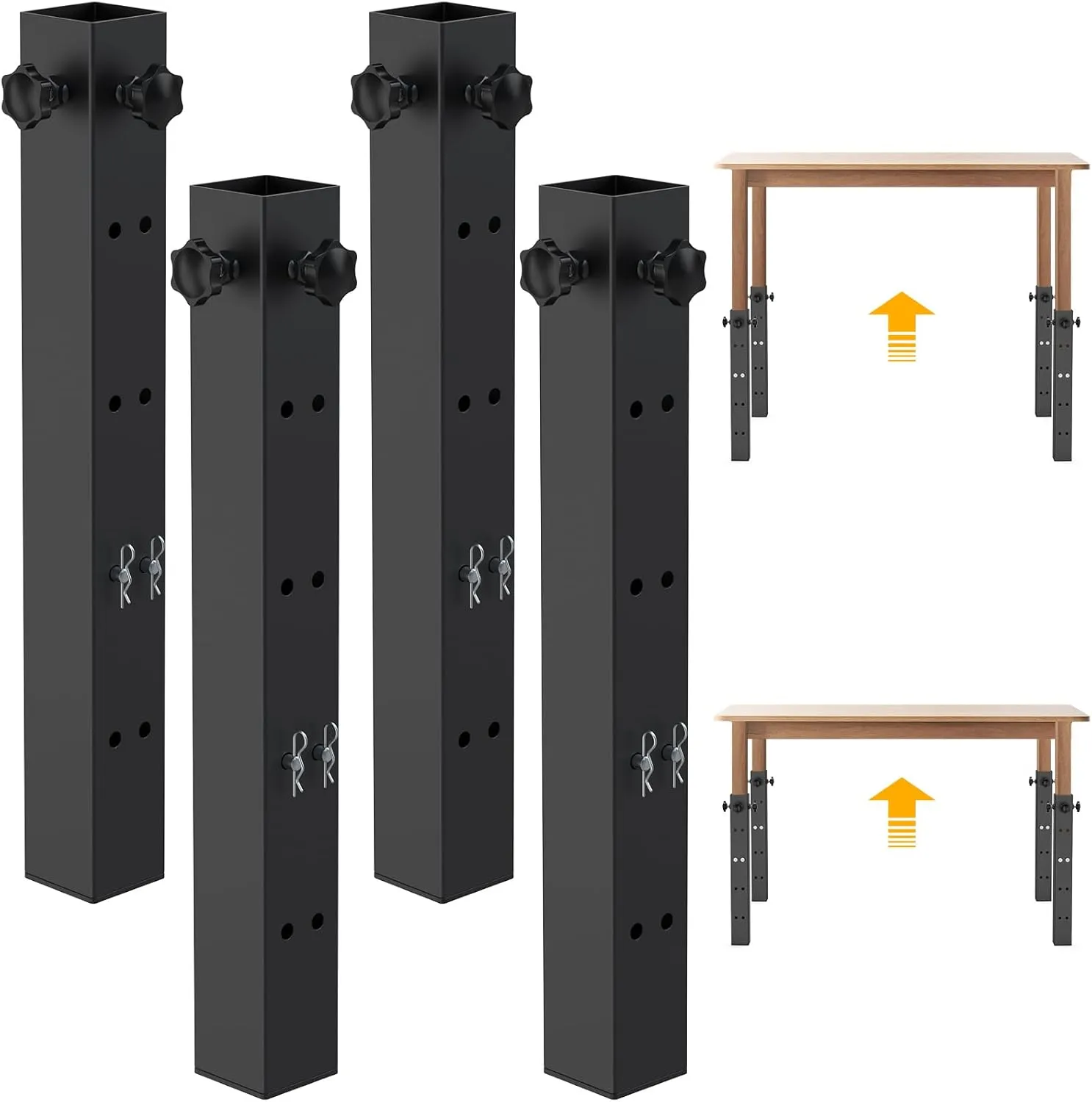 4 Pcs Table Leg Extenders for Folding Tables, 4 Levels/Heights Adjustable Folding Table Leg Extensions,Metal Square Folding Table Leg Risers,Raise Table Height 3.4"/6.6"/9.8"/13"(Inner Diameter 1.86")