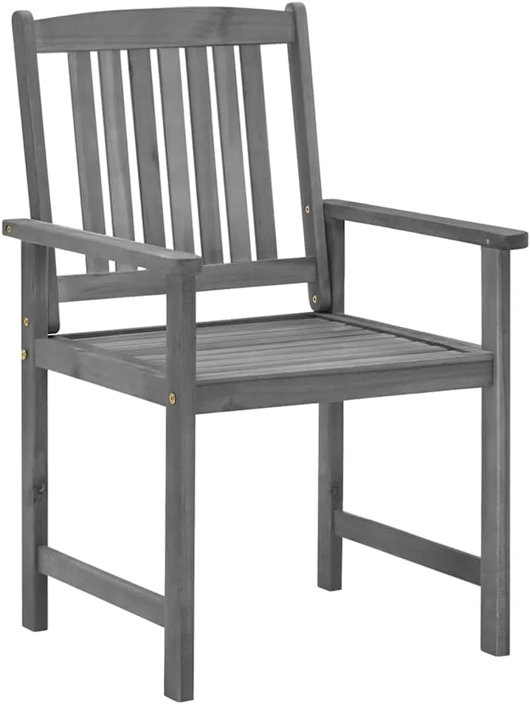 4-Piece Solid Acacia Wood Patio Chairs with Cushions, Gray Outdoor Furniture Set for Poolside Backyard Deck Garden
