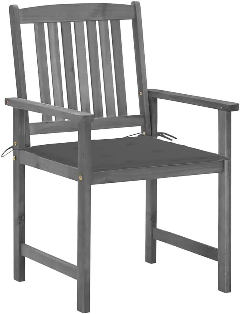 4-Piece Solid Acacia Wood Patio Chairs with Cushions, Gray Outdoor Furniture Set for Poolside Backyard Deck Garden