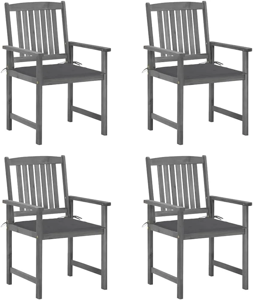 4-Piece Solid Acacia Wood Patio Chairs with Cushions, Gray Outdoor Furniture Set for Poolside Backyard Deck Garden