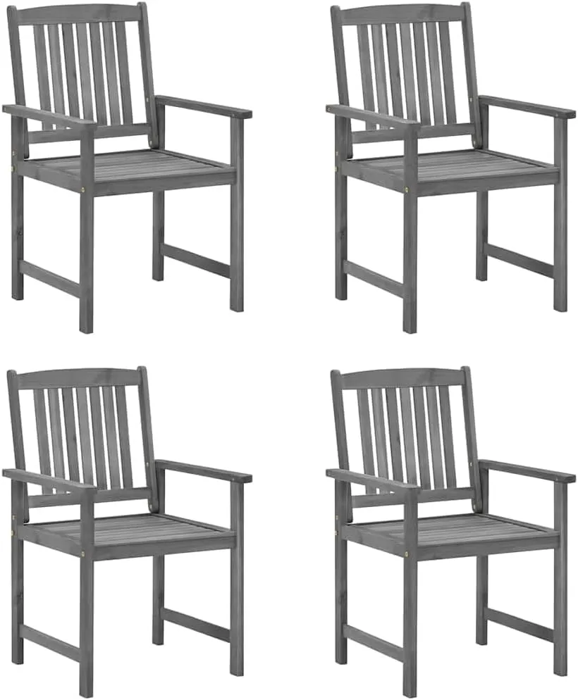 4-Piece Solid Acacia Wood Patio Chairs with Cushions, Gray Outdoor Furniture Set for Poolside Backyard Deck Garden