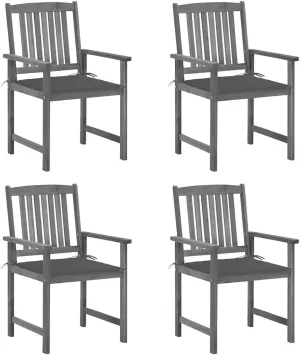4-Piece Solid Acacia Wood Patio Chairs with Cushions, Gray Outdoor Furniture Set for Poolside Backyard Deck Garden