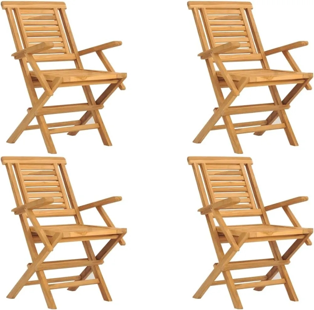 4-Piece Solid Teak Wood Folding Patio Chairs Set 22x24.8x35.4 Inch Outdoor Lounge Furniture with Slatted Design for Poolside Backyard Camping Beach