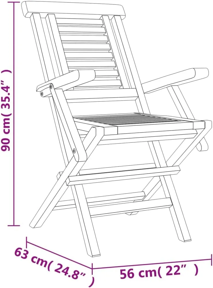 4-Piece Solid Teak Wood Folding Patio Chairs Set 22x24.8x35.4 Inch Outdoor Lounge Furniture with Slatted Design for Poolside Backyard Camping Beach