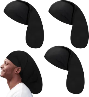 4 Pieces Unisex Jumbo Dreadlock Cap, Black Elastic Long Hair Bonnet Dreads Caps for Men Women, Loc Head Wraps Cap Hair Sleeve Full Cover Accessories, for Sleeping & Shower, 19 x 10 Inch