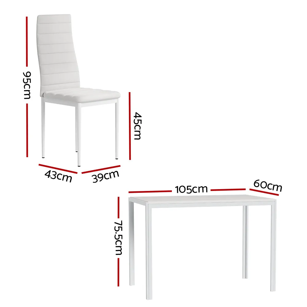 4 Seat Compact Modern Dining Table and Chair Set - White