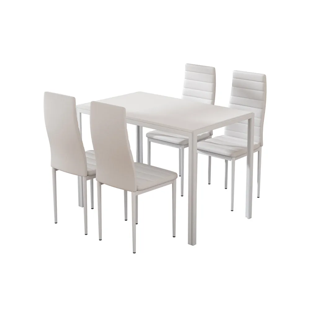 4 Seat Compact Modern Dining Table and Chair Set - White
