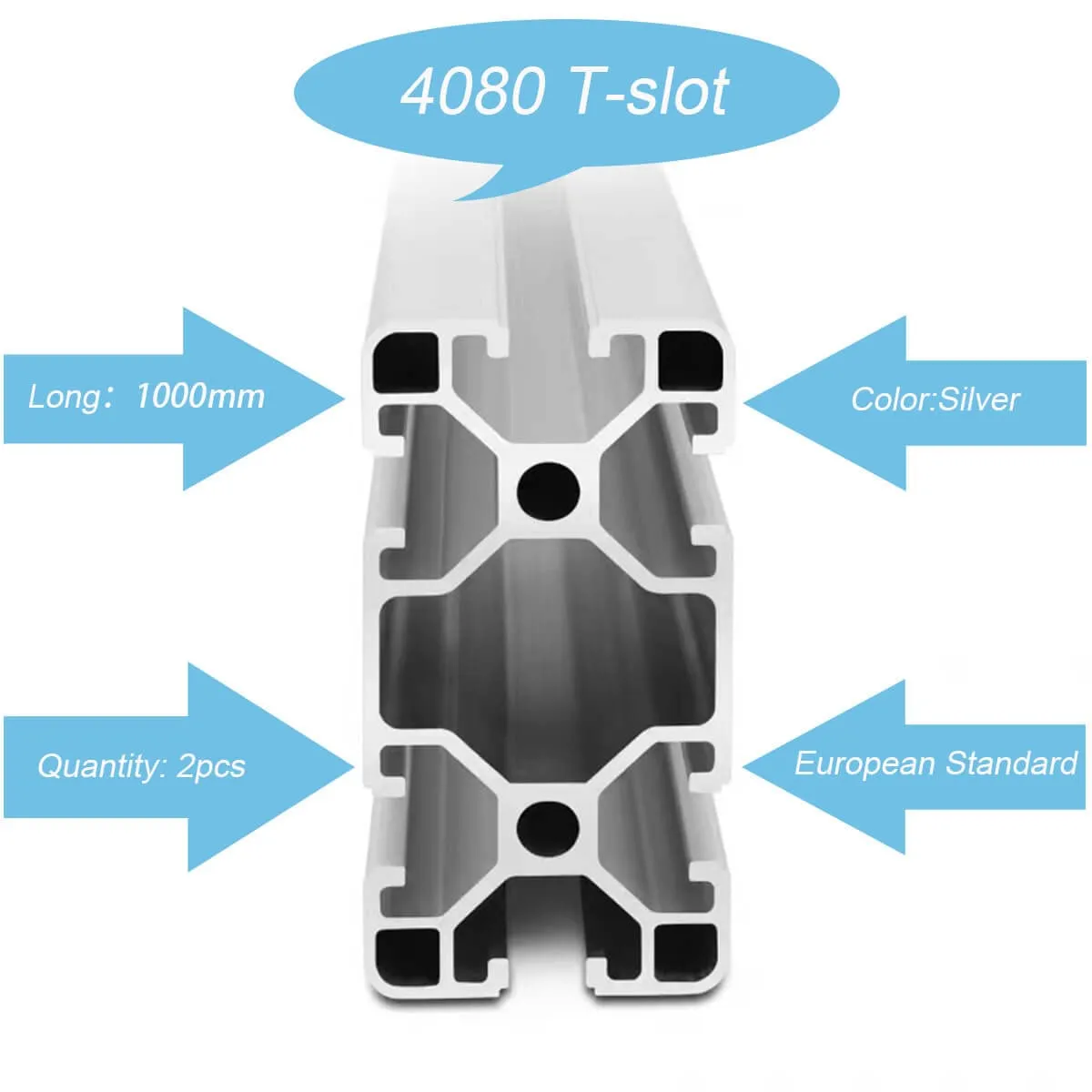 4080 T Slot Aluminum Extrusion for 3D Printer Parts and CNC DIY Silver 1220mmX2