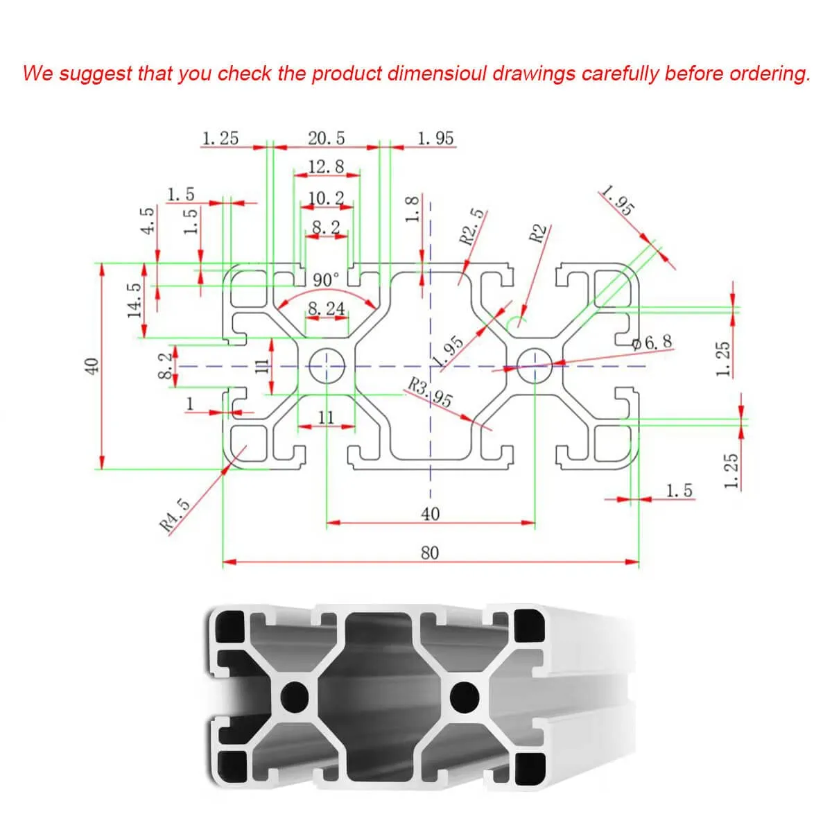 4080 T Slot Aluminum Extrusion for 3D Printer Parts and CNC DIY Silver 1220mmX2