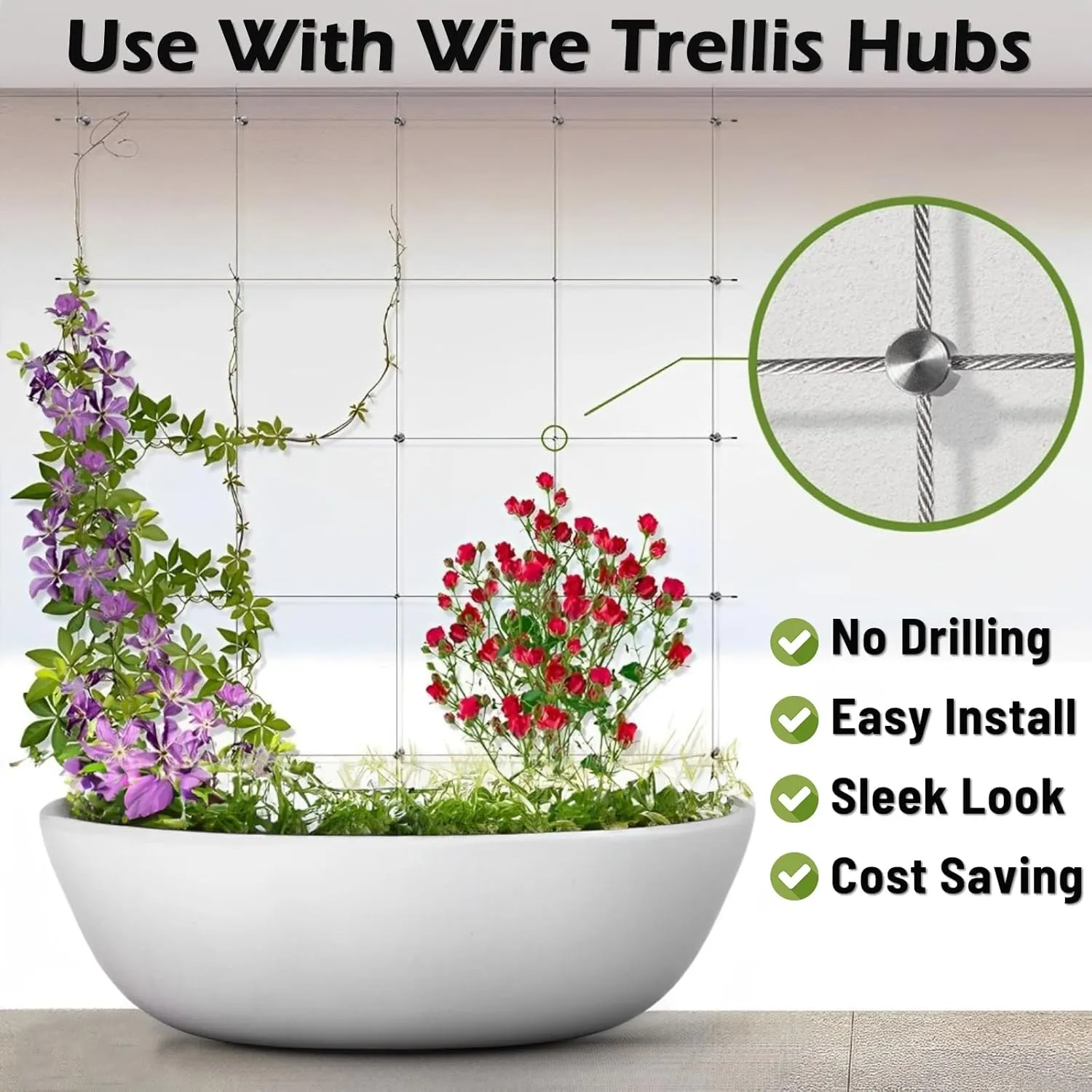 40PCS Cross Cable Clamps, T316 Stainless Steel Cross Clamps for 1/8" Wire Rope or Rod Fittings, No Drilling Required Clips for Wire Trellis Kits, Espalier Cable Trellis System (Heavy Duty)