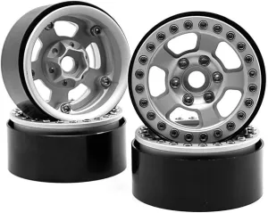 4Pcs Aluminum Alloy 1.9" Beadlock Wheel Rims for 1/10 RC Crawler SCX10 TRX-4 CC01 F350 D90 90034 (Black & Silver)