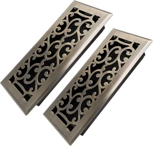 4x10 Inches Heavy Duty Walkable Floor Register - Easy Adjust Air Supply Lever Decorative Floor Vent Covers - Savannah Design Vent Covers for Home - Antique Brass