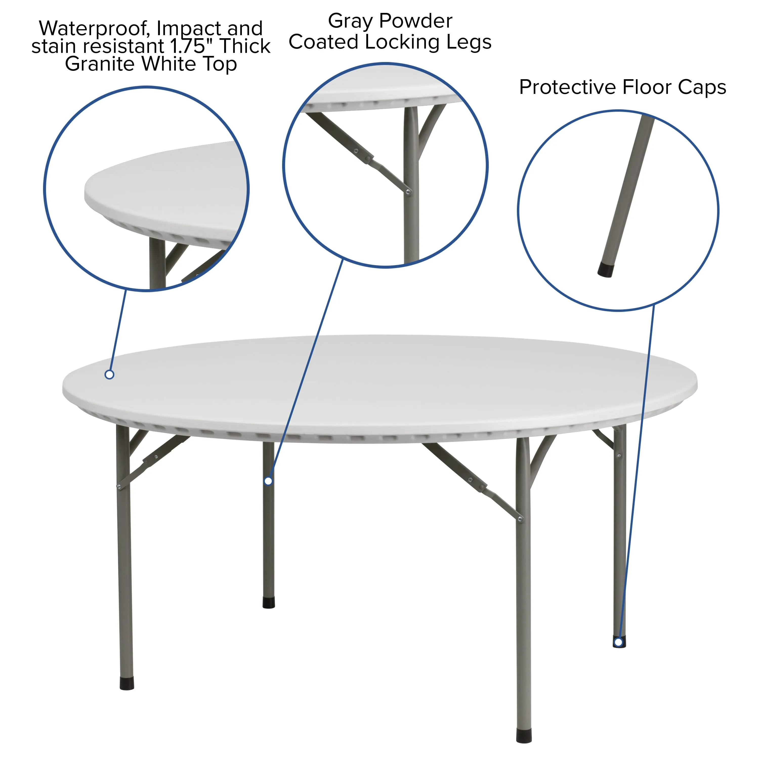 5-Foot Round Plastic Folding Table