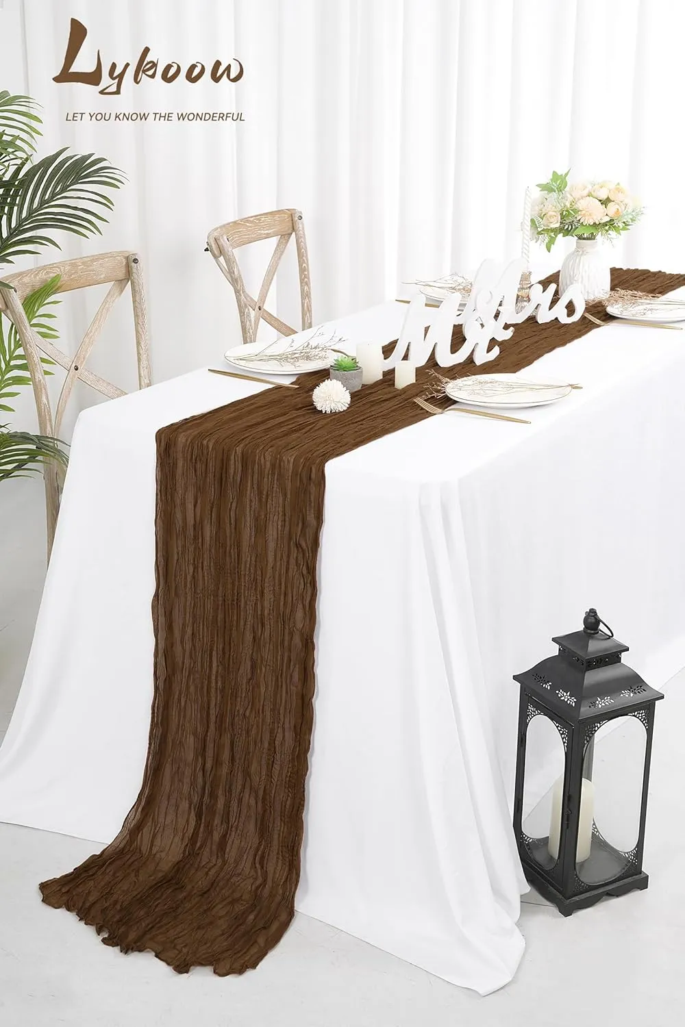 5 Packs Cheesecloth Table Brown, 10Ft x 35'' Rustic Gauze Boho Wedding Table Runner Decoration, Wedding Table Decor Table Cloth for Wedding Party Bridal Shower Table