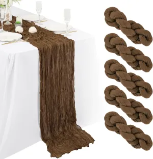 5 Packs Cheesecloth Table Brown, 10Ft x 35'' Rustic Gauze Boho Wedding Table Runner Decoration, Wedding Table Decor Table Cloth for Wedding Party Bridal Shower Table