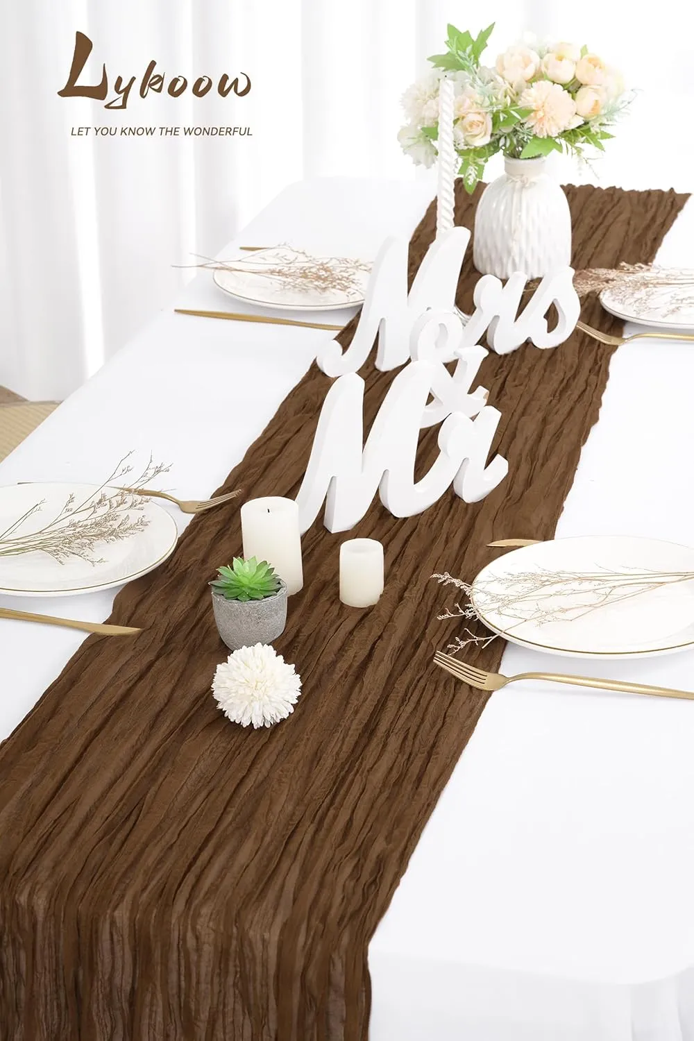 5 Packs Cheesecloth Table Brown, 10Ft x 35'' Rustic Gauze Boho Wedding Table Runner Decoration, Wedding Table Decor Table Cloth for Wedding Party Bridal Shower Table
