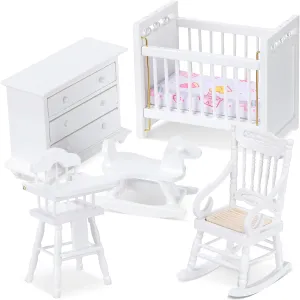 5 Pcs 1: 12 Scale Wooden Dollhouse Furniture Set Miniature Wood Bedroom Furniture Wooden Dollhouse Accessories Encourage Creative and Imaginative Play for Kid Miniature Bathroom(White)