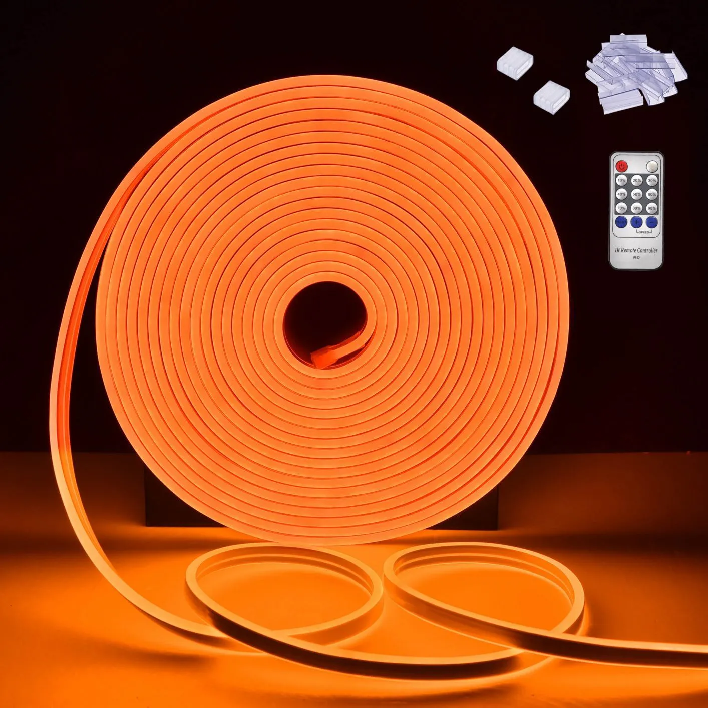 50ft/100ft LED Neon Rope Light Waterproof w/ Remote Garden Club Xmas Party Dcor Orange, 50Ft