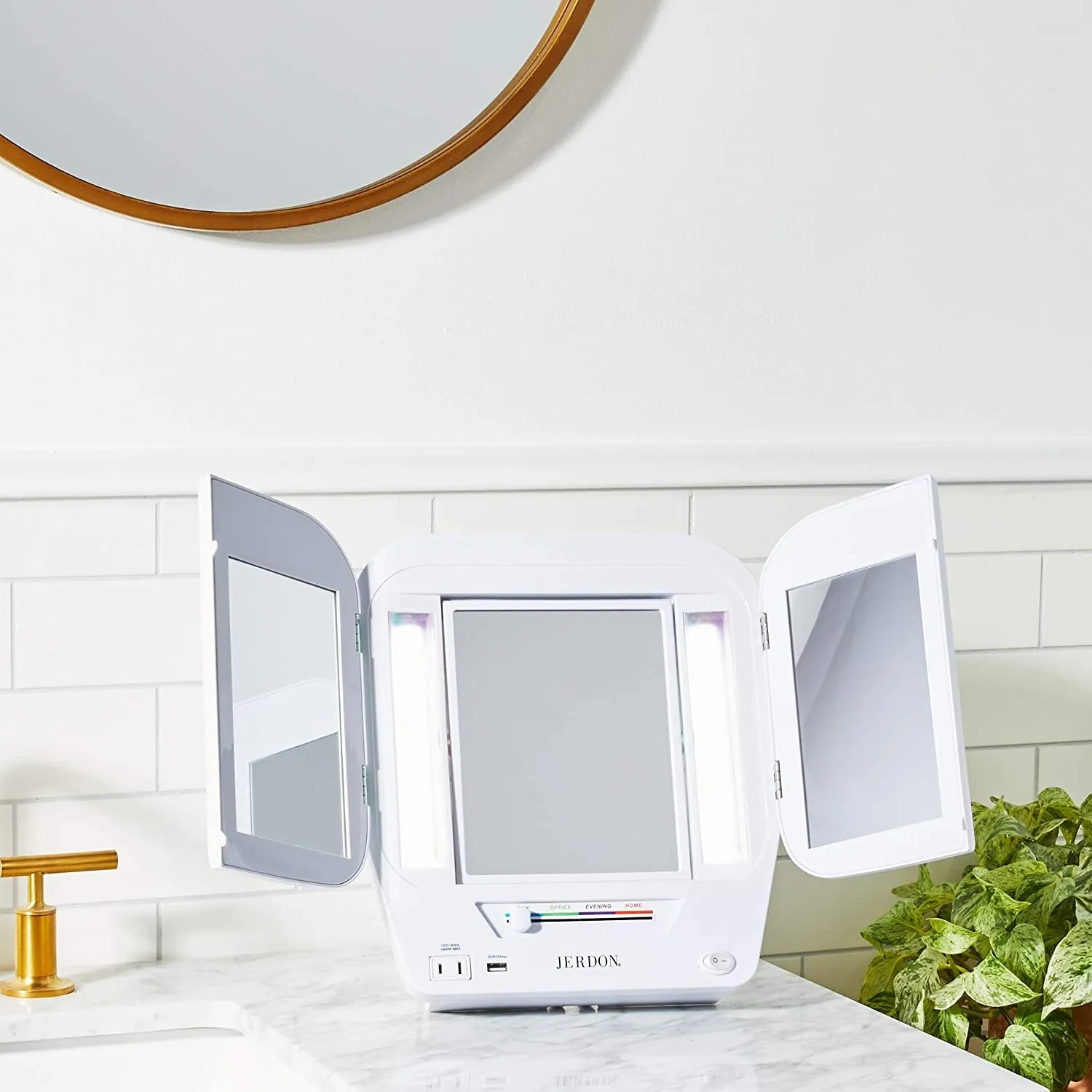 5X-1X Trifold Mirror With LED Lighting