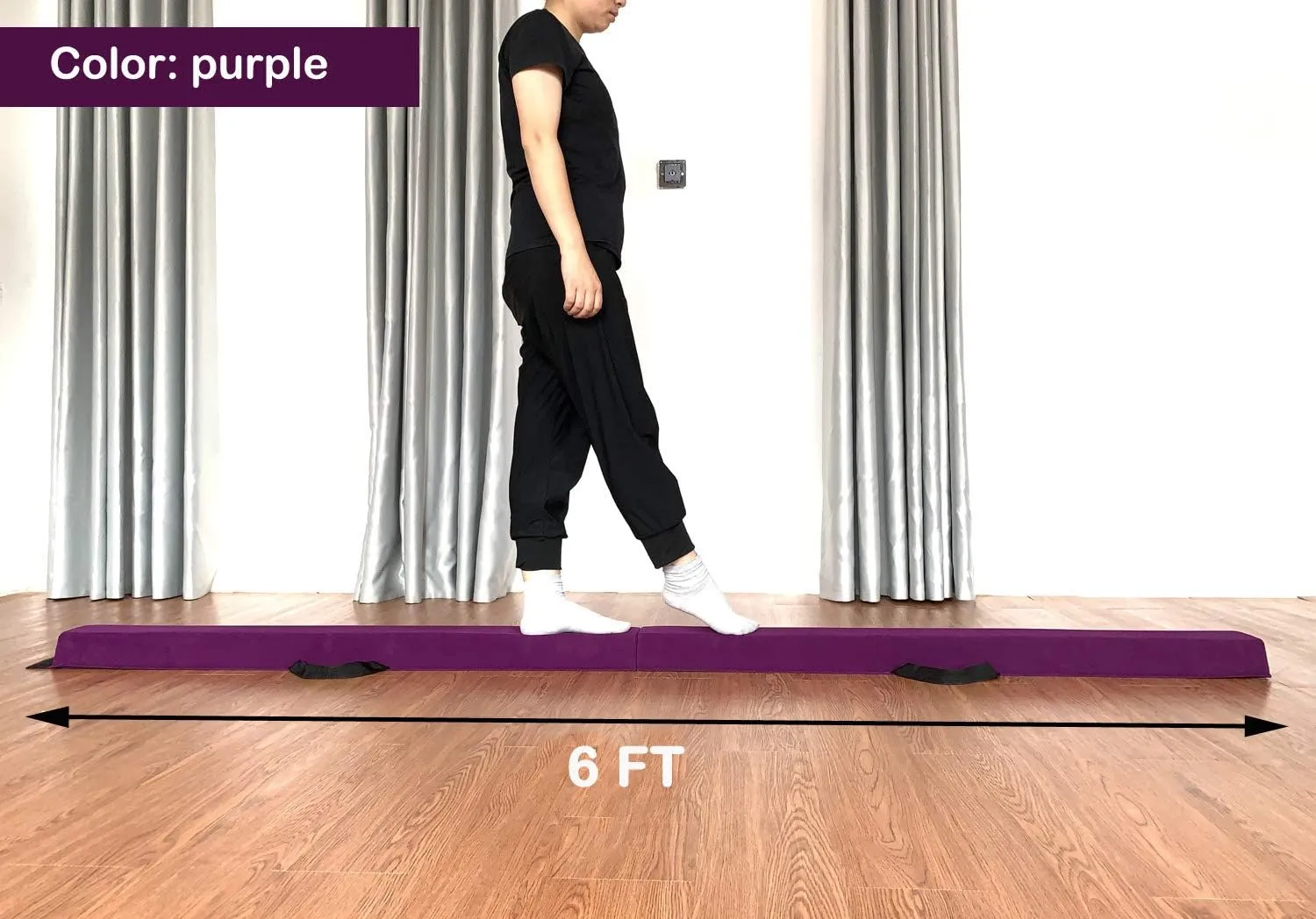 6 FT / 8 FT / 9 FT Folding Gymnastics Beam Foam Balance Floor Beam - Extra Firm - Suede Cover - Anti Slip Bottom with Carry Bag for Kids/Adults Home Use
