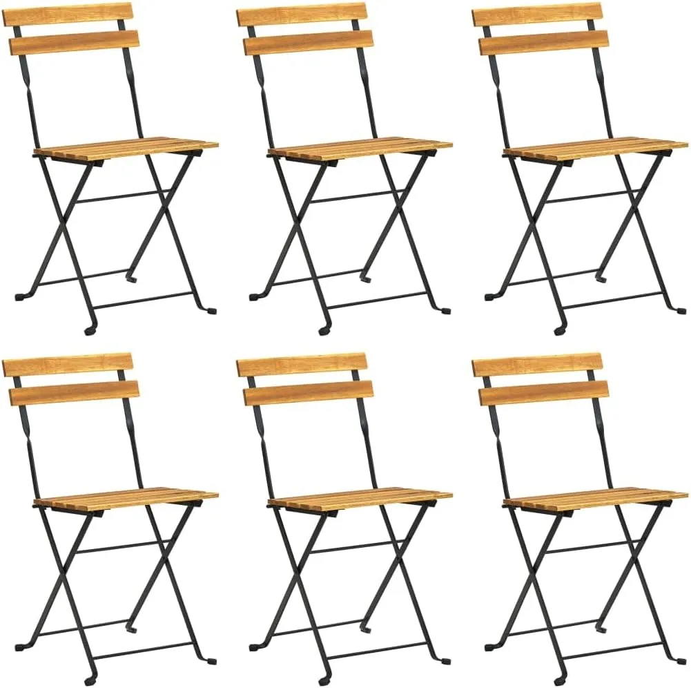 6 Pcs Folding Patio Chairs Solid Acacia Wood and Steel Frame Outdoor Furniture for Garden Balcony Deck Backyard